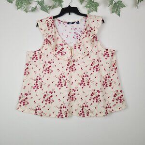 Lands' End Women's Size 2X (20-22W) V-Neck Cascade Ruffle Floral Top Blouse